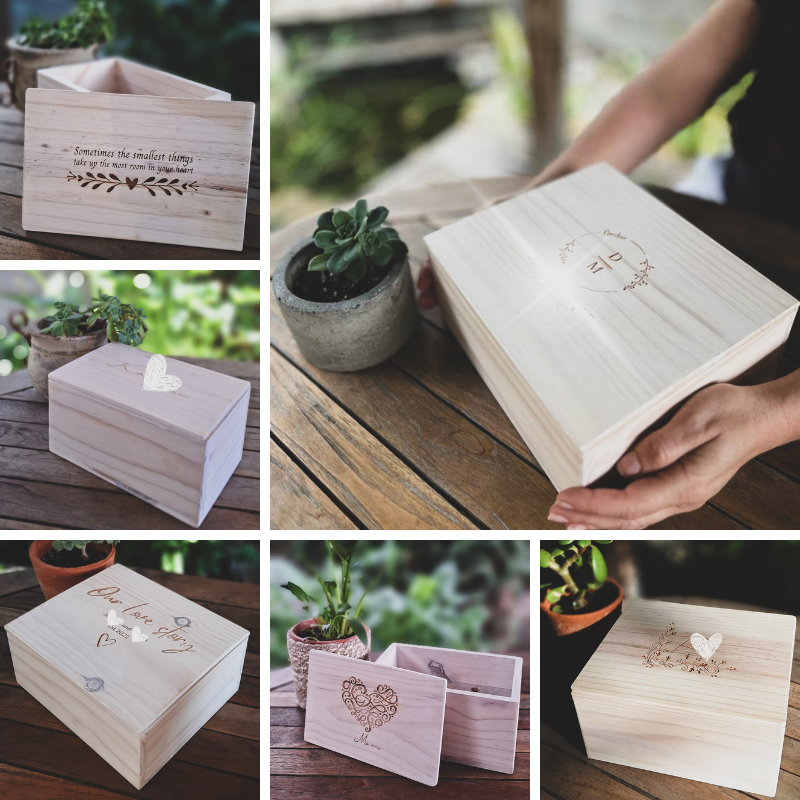 Whitewashed pine keepsake box
